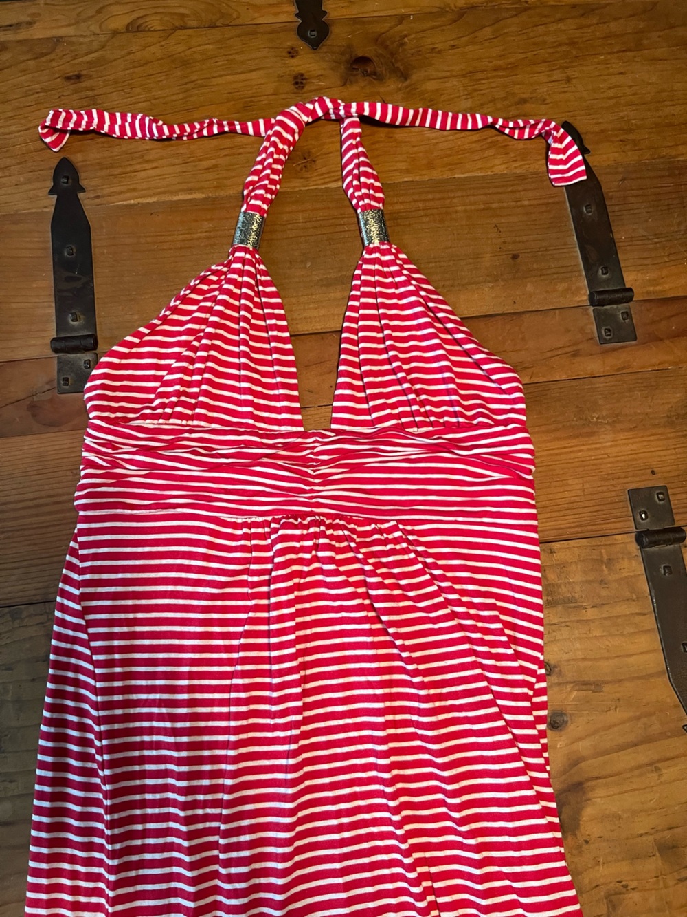 VENUS Red and White Striped Halter One-Piece Summer Dress